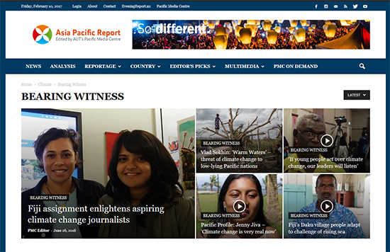 The front page on the 'Bearing Witness' project at Asia Pacific Report.