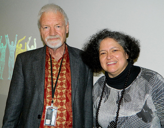 Pacific Media Centre director Professor David Robie and Dr Cristina Parra at last night's AUT climate change public lecture. Images: Del Abcede/PMC