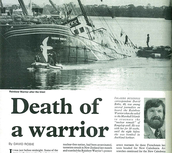 David Robie’s cover story for the Fiji-based Islands Business on the Rainbow Warrior bombing in August 1985. Image: PMC