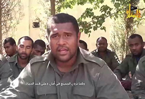 Captain Savenaca Rabuka – “made a deal” with the captors to keep the peacekeepers safe. Image: Nusra Front video 