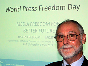 Dr Gavin Ellis speaking at the 2014 UNESCO World Press Freedom Lecture. Image: Del Abcede/PMC 