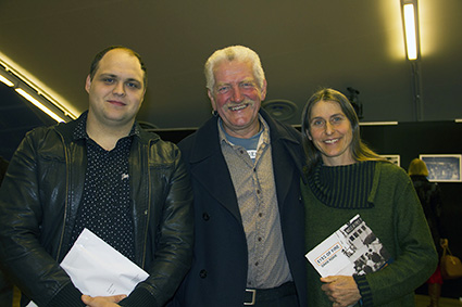 Rainbow Warrior crew members Henk Haazen (centre) and Hanne Sorensen at the book launch. Image: Del Abcede/PMC