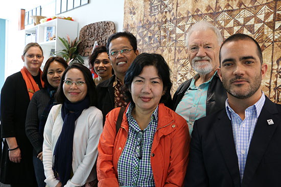 The UNIPA delegation meets Pacific Media Centre staff and volunteers at AUT. Image: Del Abcede/PMC