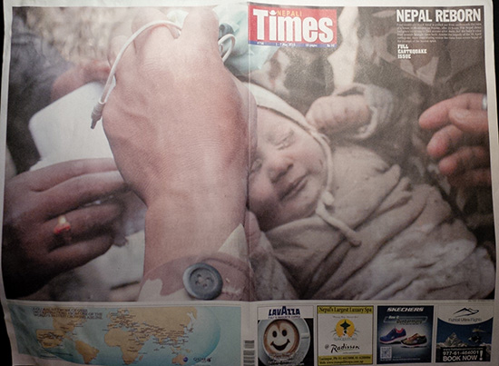 Today's front page wrap of The Nepali Times featuring baby #sonies  Image: Kunda Dixit/The Nepali Times