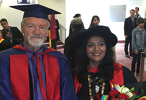 Professor David Robie with peace journalism specialist Dr Rukhsana Aslam at AUT's Summer Graduation 2014. Image: Shuja Akram/PMC 