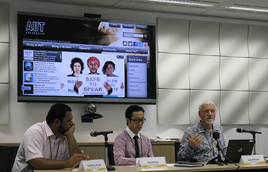 Fiji TV's Geoffrey Smith, ABC's David Hua and PMC's David Robie at the ADB media summit in Sydney. Image: John Wallace/APJC