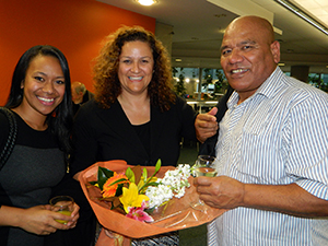 RNZI's Indira Moala, TVNZ's Sandra Kailahi and Tongan Advisory Council chair Melino Maka. Image: Del Abcede/PMC