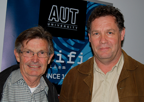 Climate change film Hot Air director Alister Barry and Cap Bocage’s Jim Marbrook at the Pacific Journalism Review conference at the weekend. Image: Del Abcede/PMC