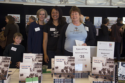 The Little Island Press team, including Evotia Tamua (centre) and Robyn Bern (right). Image: Del Abcede/PMC 