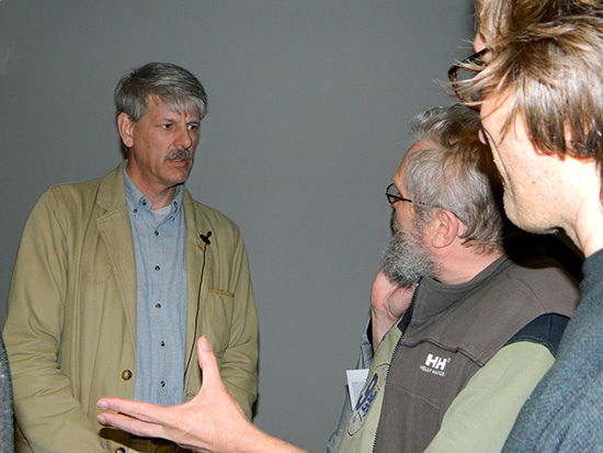 Professor Guy McPherson talks to members of the audience last night at AUT. Image: Del Abcede/PMC