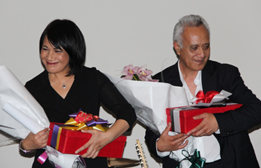 Speakers Tapu Misa and Sefita Hao'uli at the PIMA anniversary dinner last night. Photo: Alex Perrottet/PMC