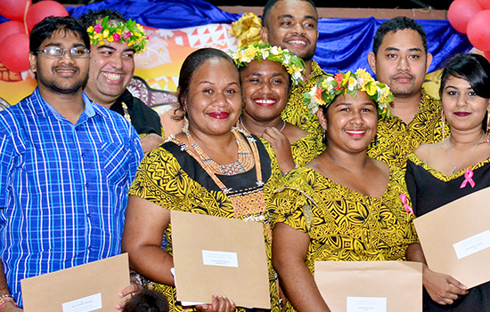 Elizabeth Osifelo (third from left) was jointly awarded the Tanoa Award for the most outstanding journalism student at the annual USP awards. Image: Jovesa Naisua/Fiji Times