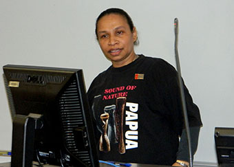 Paula Makabory, a West Papuan exile living in Melbourne, warns that Indonesia is unlikely to grant independence. Image: Del Abcede/PMC 