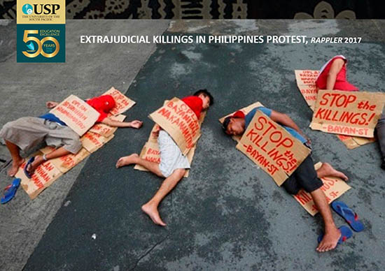 A "mock bodies" student protest over the Philippines "war on drugs" extrajuducial killings. From the talk slides.