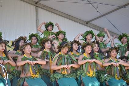 Dancers pose at the end of their performance at the Auckland Polyfest. Photo: Cade Tariau