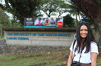 Alistar Star on assignment for Pacific Scoop at the University of the South Pacific campus in Fiji. Image: Star Kata