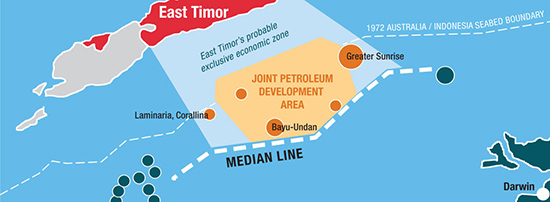 The disputed Timor Sea “gap” between Timor-Leste and Australia. Image: Timor Sea Justice Campaign