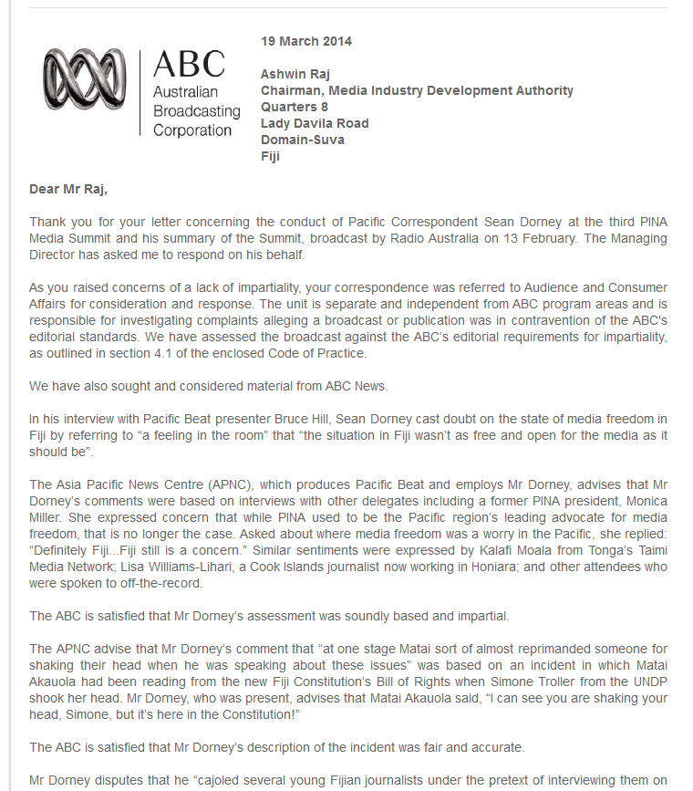 The ABC's response.