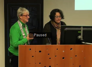 Palestine Solidarity Network's Janfrie Wakim (left) and Haaretz journalist Amira Hass at the AUT University seminar  last night. Image: PMC