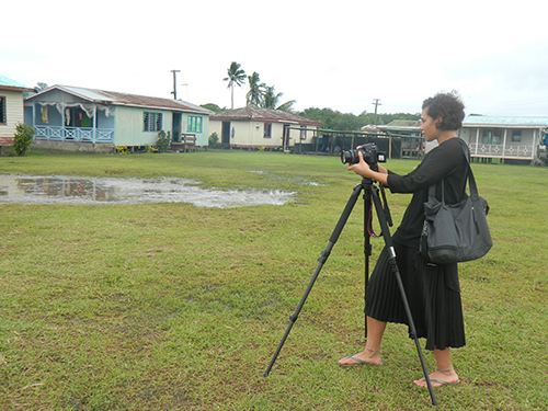 TJ Aumua filming in Daku village, Tailevu, Fiji.