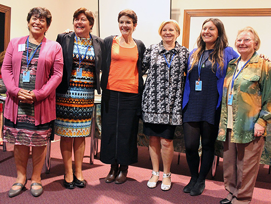 Auckland participants at the UN Commission of the Status of Women, held in New York in March 2016: (From left): Denise Ewe (PWW NZ and MWWL), Prue Kapua (National president MWWL and Patron PWW NZ), Dr Jackie Blue (EEO Commissioner from HRC), Sally Smith (PWW NZ and BPW), Sara Daneshvar (PWW NZ), Beverley Turner (PWW NZ, CSW60 PWW Team leader and IFGW) Image: TJ Aumua/PMW