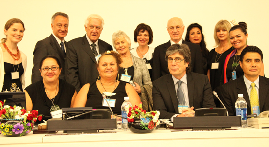 Vice-Chancellor Derek McCormack, Chancellor Sir Paul Reeves, Professor Tania Ka'ai and colleagues at the centre launch in New York.