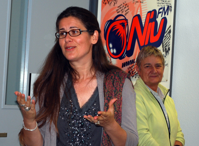 Co-editor Dr Evangelia Papoutsaki speaking at the launch in Auckland today. Professor Marilyn Waring is in the background. Photo: Del Abcede