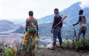 Bougainville rebels guard the Panguna mine site in 1996. Photo: Ben Bohane/Waka