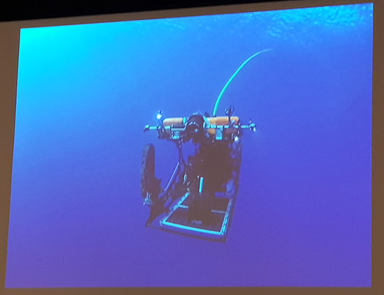 A deep sea mining device ... from a slide in activist Guam lawyer Julian Aguon's presentation. Image: David Robie/PMC