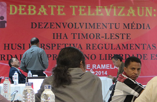 Inside the televised Timor-Leste media debate. Image: Shannon Gillies/PMC