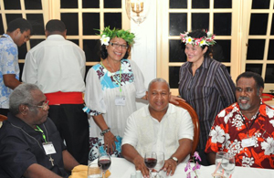 Fiji regime interim Prime Minister Voreqe Bainimarama with Pacific media personalities. Photo: PINA