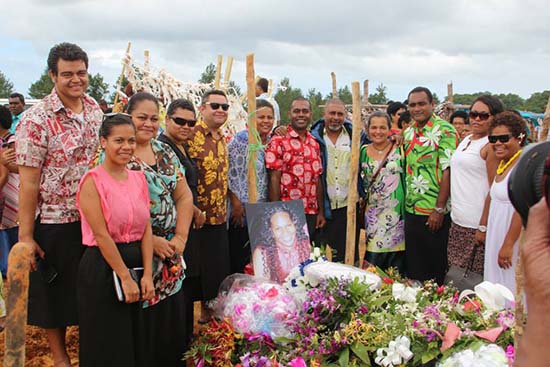 Former classmates and colleagues gather at Losana McGowan's burial last weekend - Peter Emberson (from left), Atasa Moceituba, Taleij Tora, Ricardo Morris, Timoci Vula, Felix Chaudhary, Theresa Fox, O Jay Ga Kay, Lice Movono Rova and Nanise Volau-Loanakadavu. Image: Joni Moce Sauralatui / Fijian Media Association 