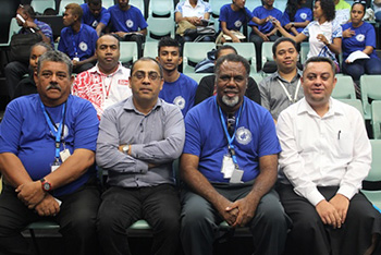 Media personalities at the World Press Freedom Day in event in Suva today included USP journalism head Shailendra Singh (second from left), PINA president Moses Stevens and FMA president Ricardo Morris. Image: USP