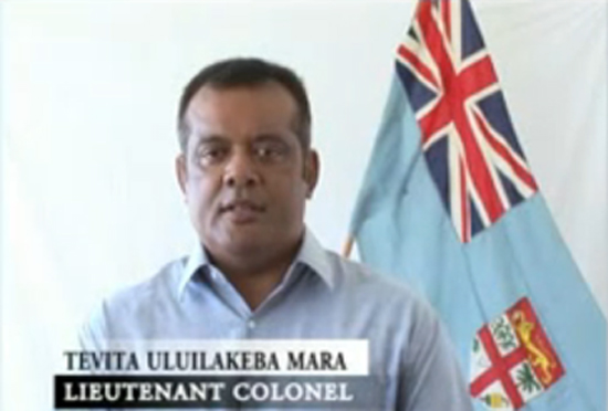 Lietenant-Colonel Tevita Uluilakeba Mara ... calls for regime change in Fiji. Source: YouTube