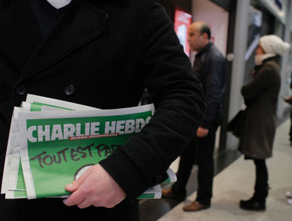 Sold out ... the Charlie Hebdo special issue after the massacre with Luz's cover cartoon. Image: CBN