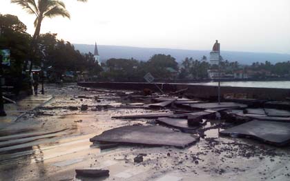 Harbourside tsunami damage in Kailua-Kona town on Hawai'i Island. Photo: Anne Irene Wilcox