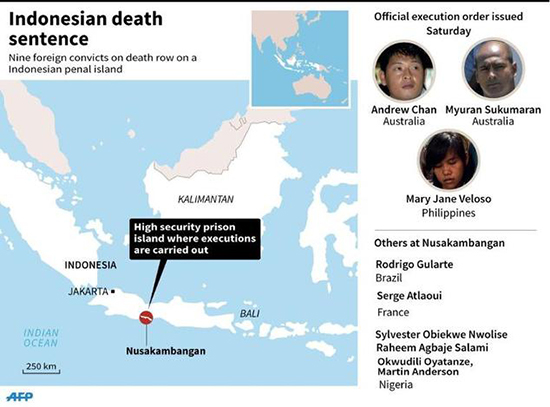 Nusakambangan … where the executions will be carried out. Graphic: AFP 