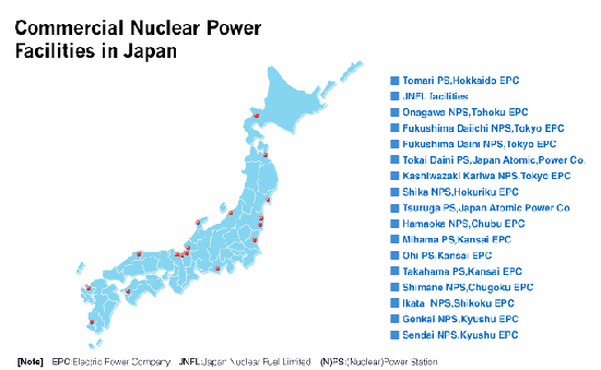 Japan's nuclear power plant locations. Map: Allvoices