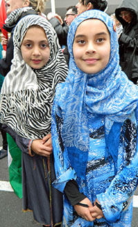 Palestinian girls in the rally in support of the people of Gaza in Auckland on Saturday. Image: Del Abcede/PMC