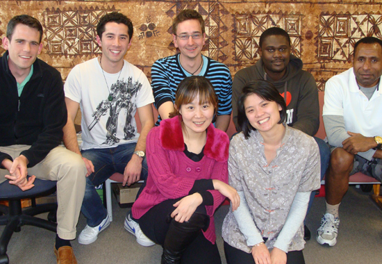 Some of the team ... Pacific Islands Forum project chief reporter Alex Perrottet (from left rear), Christopher Chang, Alexander Winkler, Myles Idoko Ojabo, Henry Yamo, Bei Chen and Victoria Young (in front). Photo: Del Abcede