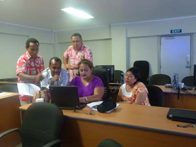 Nora Tumua (right) and Misa Vicky Lepou (centre) with their colleagues from around the region. Image: Misa Vicky Lepou 