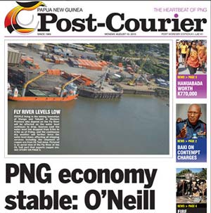 PNG Prime Minister Peter O’Neill’s defence of the country’s beleagured economy after the Sydney Morning Herald report published on the front page of the PNG Post-Courier today. Image: PMC