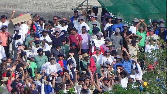 Asylum seekers at the Topside camp in Nauru protesting against their detention. Image: Solidarity