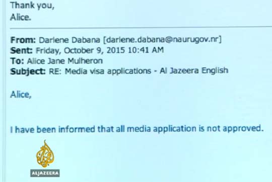 The email response from Nauru's Migration Office to Al Jazeera's Sydney office. Image: Al Jazeera