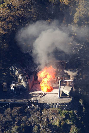 Flames venting from the Pike River mine blast. Image: APN