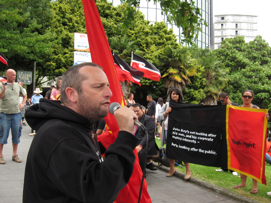 Unite's Joe Carolan at the hikoi today. Photo: John Miller