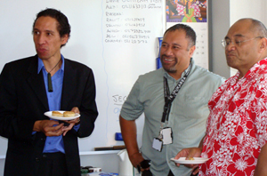 Equity adviser Kitea Tipuna (from left), Pasifika studentship programme leader John Patolo and Te Tari Awhina senior lecturer I'u Tuagalu at the blessing. 