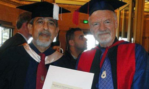 Former Fiji publisher and columnist Thakur Ranjit Singh (left) with Professor David Robie at the graduation in Auckland. Singh's thesis was about the 2000 Speight attempted coup. Photo: PMC