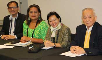 At the World Journalism Education Congress this month, (from left) Jose Maria Carlos, Misa Vicky Lepou, Dr Hermin Indah Wahyuni, and Professor Crispin C. Maslog were all members on a panel that discussed climate change and the media. Image: Del Abcede/PMC