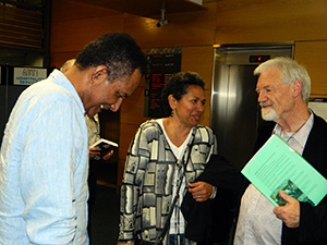 Dr Steven Ratuva, Mere Ratuva and Dr David Robie share a joke at the launch. Image: Del Abcede/PMC